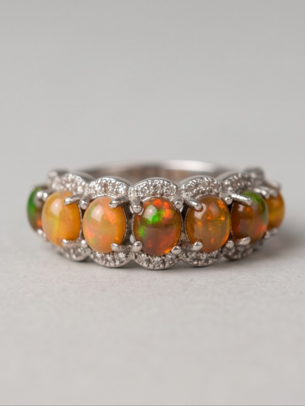 Multi Stone Genuine Ethiopian Opal And CZ Ring - Picture 3 of 9